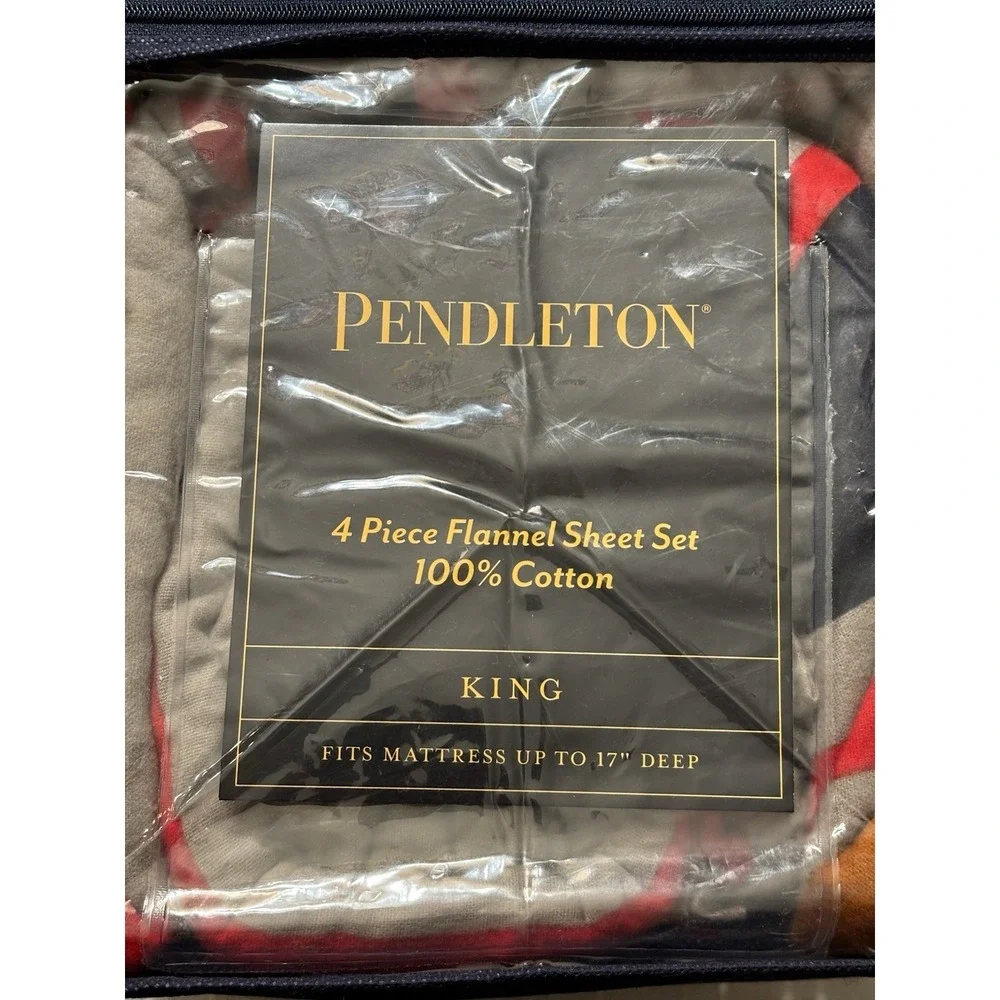 Pendleton Yellowstone King 4 Piece Cotton Flannel Sheet Set Multi Stripe NEW!! - Picture 4 of 4